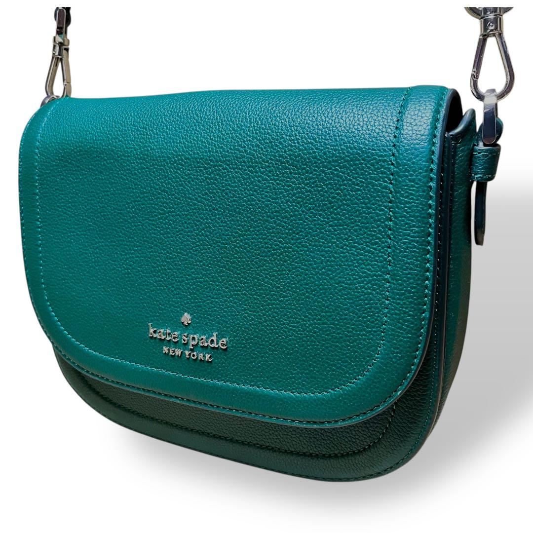 極美品 ケイトスペードニューヨーク ショルダーバッグ シボ革 斜め掛け グリーン