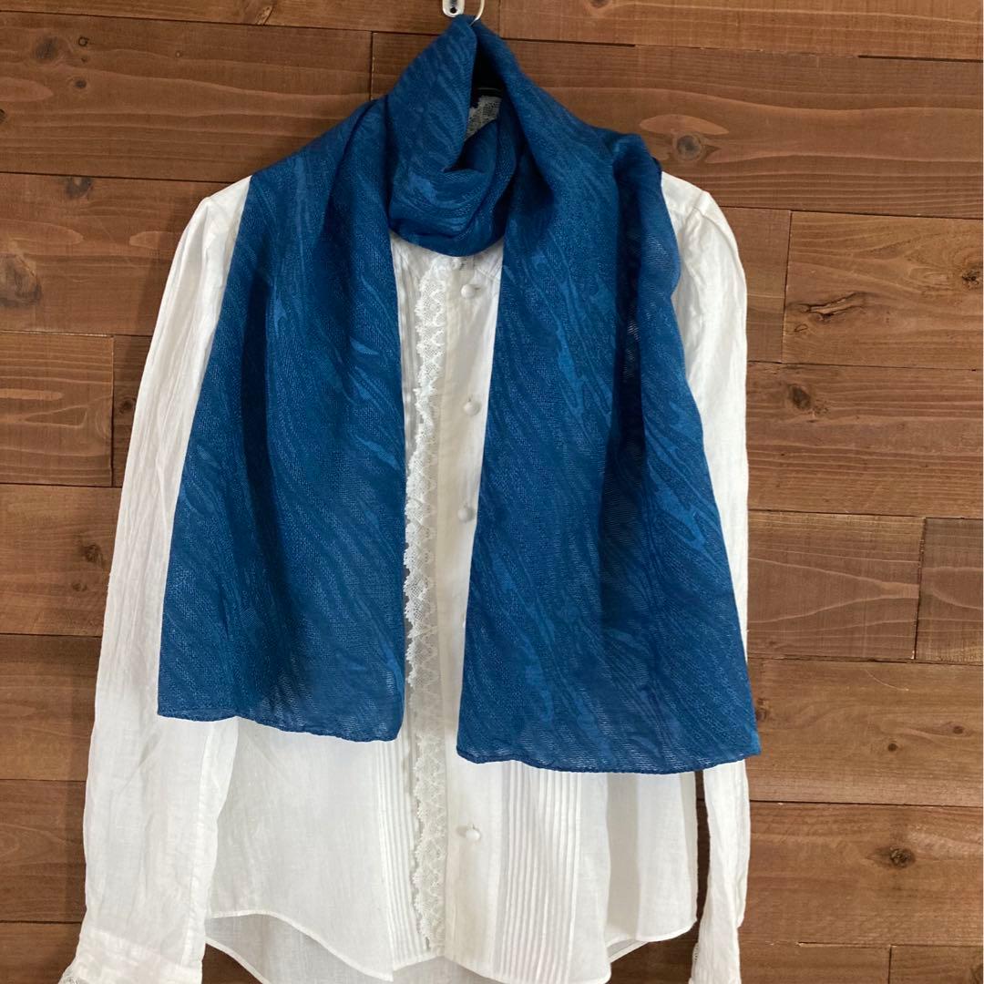 阿波藍染　本藍染ムガシルク手織り紬ストール天然灰汁発酵建　藍染めストール 阿波藍染 本藍染リネンストール 天然灰汁発酵建 藍染めストール