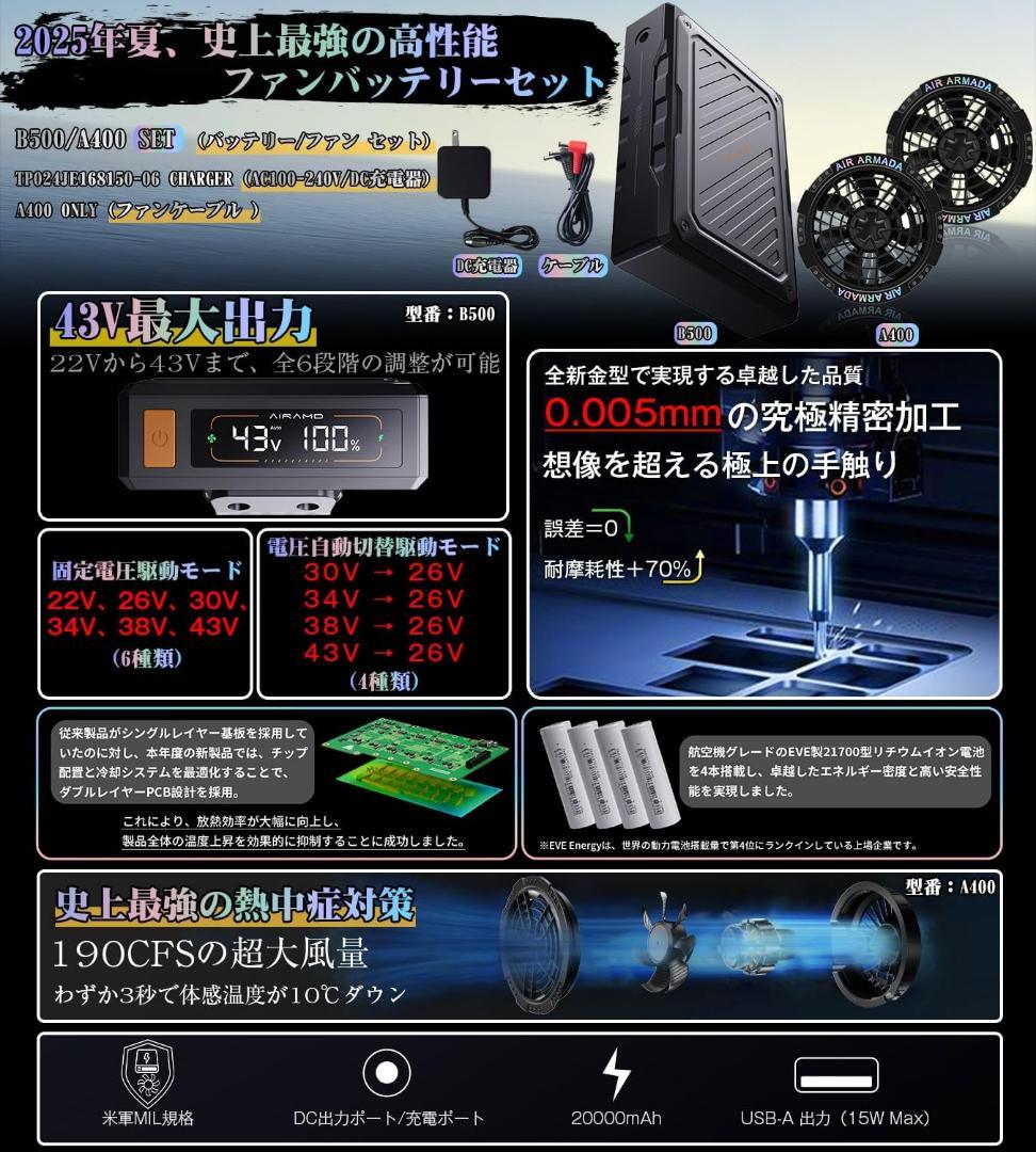 ファン付き長袖作業服 ファンバッテリーセット