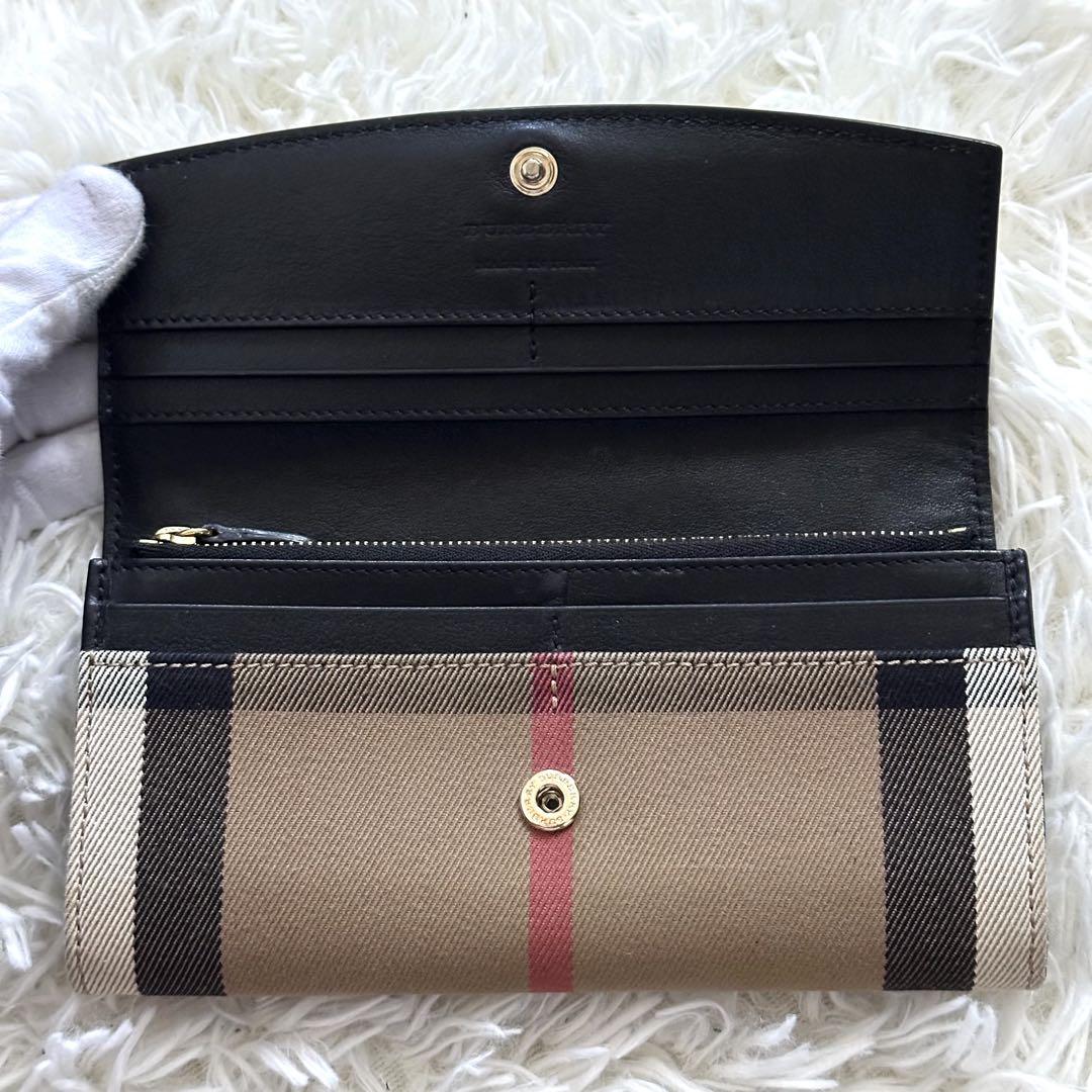 BURBERRY 長財布 ノバチェック アニマル ハラコ ゴールド金具 フラップ