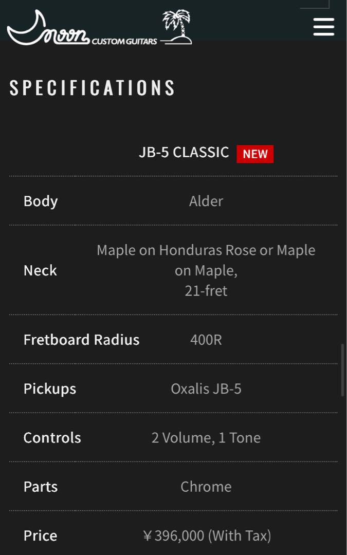 Moon JB-5 CLASSIC 3TS パッシブ 5弦ベース エレキベース