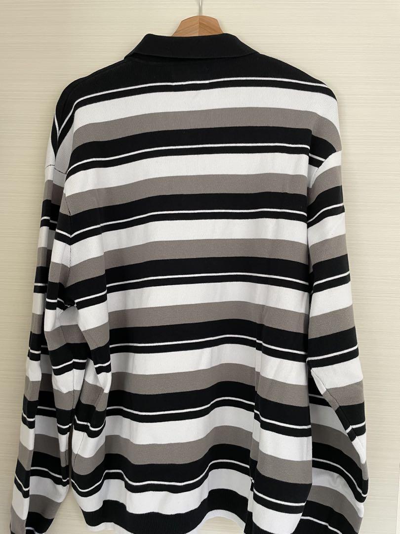 トップス Supreme Stripe Zip L/S Polo BLACK L