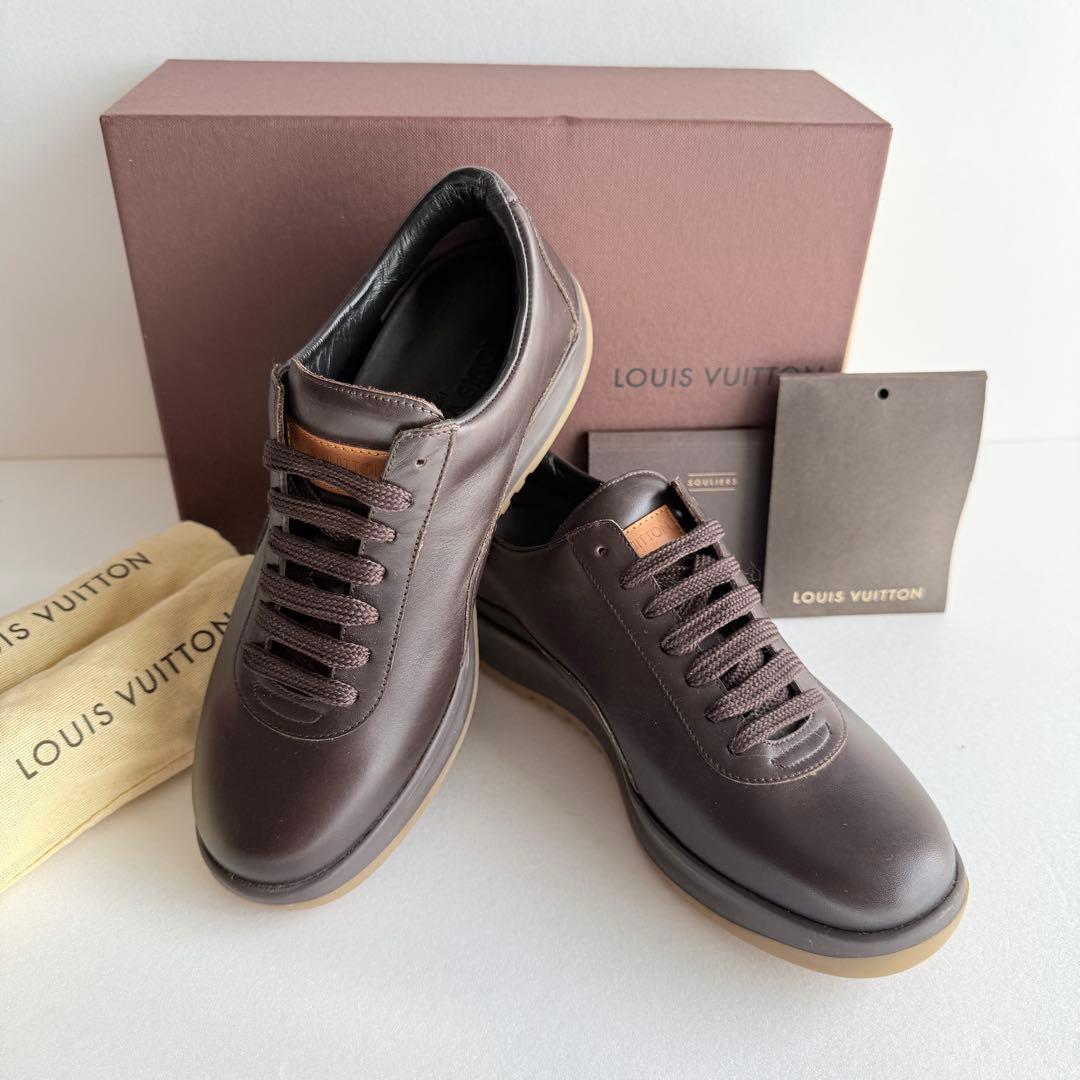 極美品LOUIS VUITTON ルイビトンブラウンレザースニーカー23cm - メルカリ