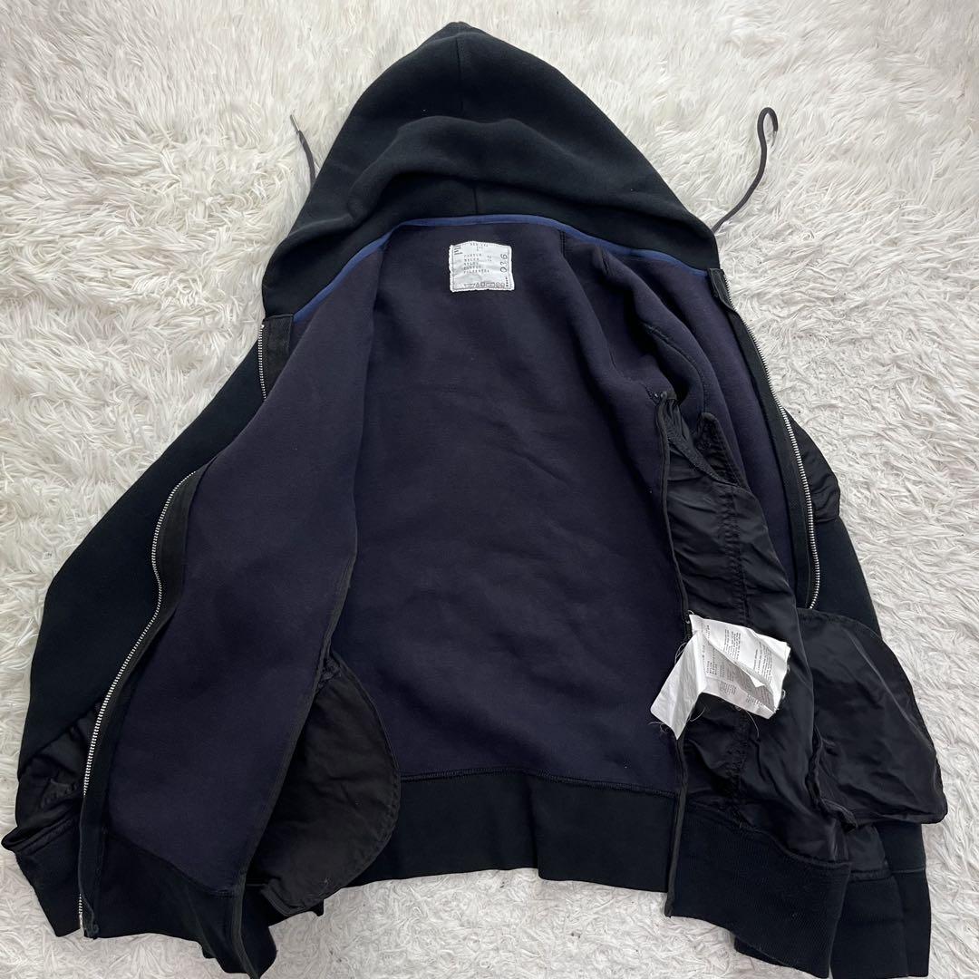 美品　sacai ナイロンツイル　ドッキングパーカー Lサイズ　切り替え　黒