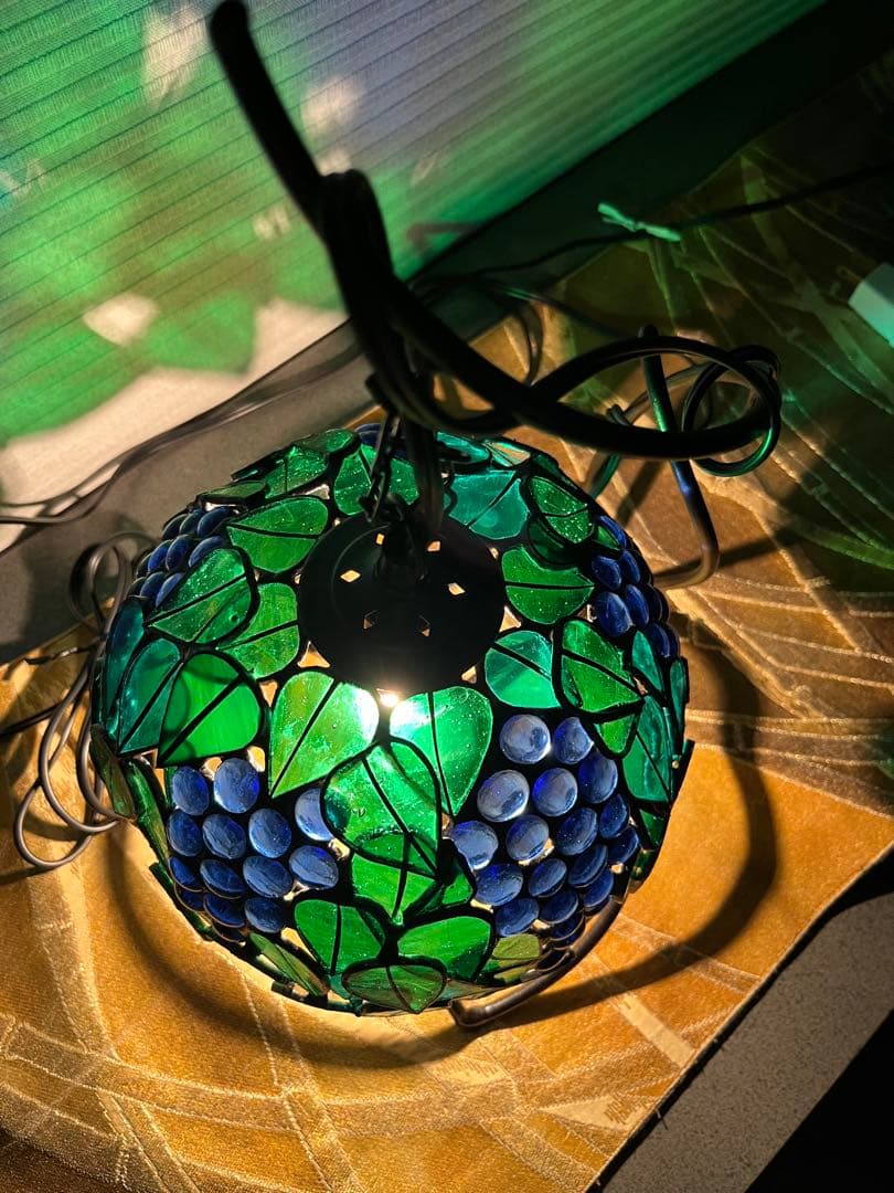 ステンドグラスランプ青ぶどう