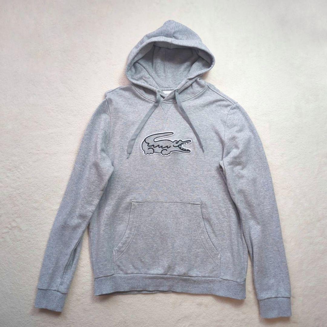 LACOSTE ビックロゴ グレー フード付き パーカー Ｌ