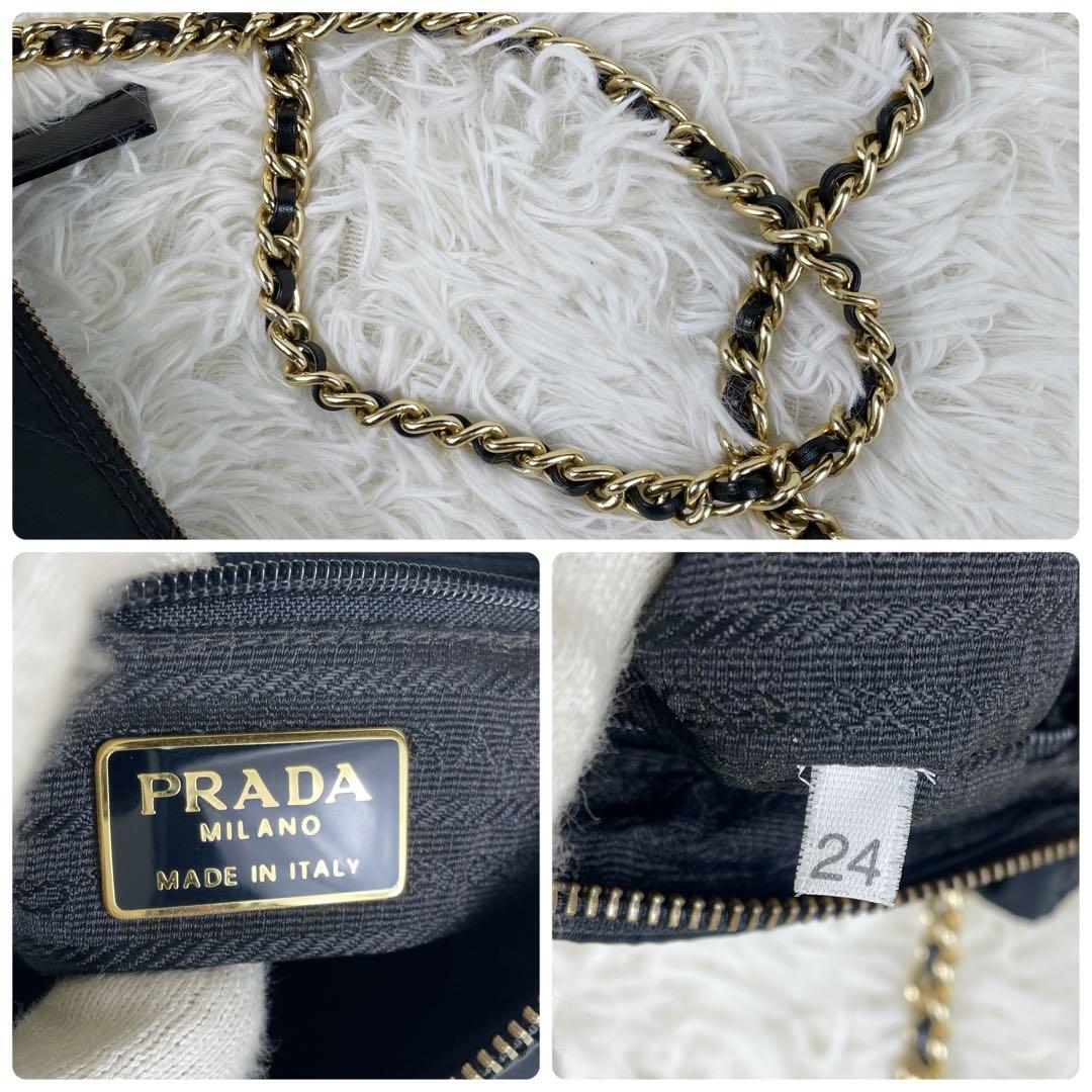 極美品✨ プラダ チェーンショルダーバッグ 三角ロゴ ブラック キルティング 画像8
