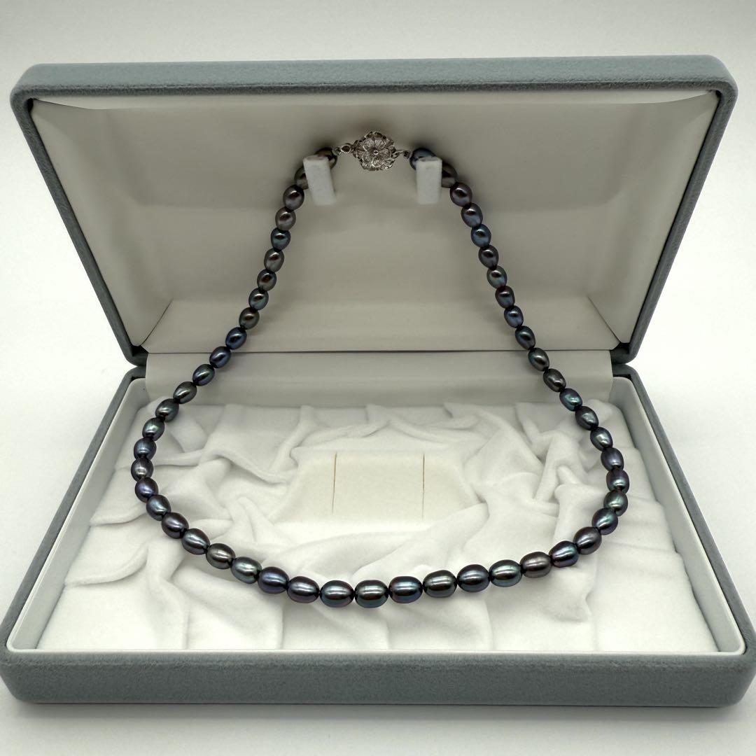 大粒★天然パールネックレス　真珠　13㎜　SILVER刻印 極美品 ブラック淡水パール ネックレス SILVER刻印 6〜7mm 約