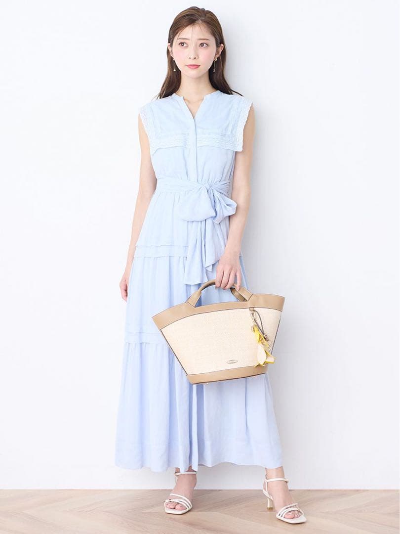 新品未使用 セルフォード レーススクエアカラーワンピース SAX 36