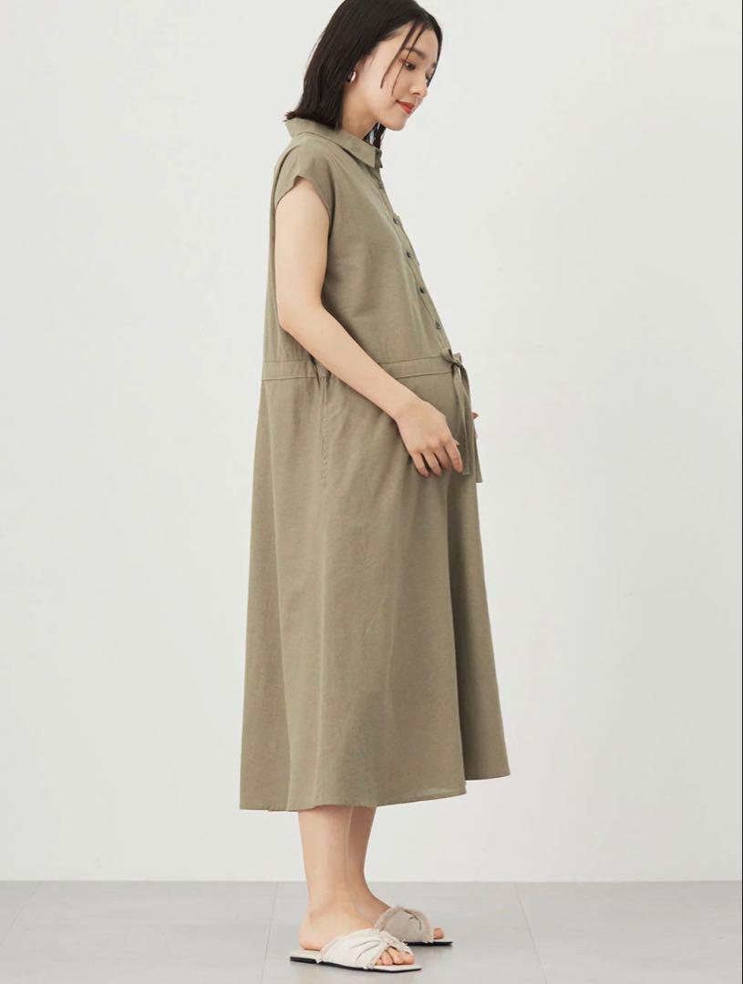【ANGELIEBE】ウォッシャブル加工リネンレーヨン前開きワンピース