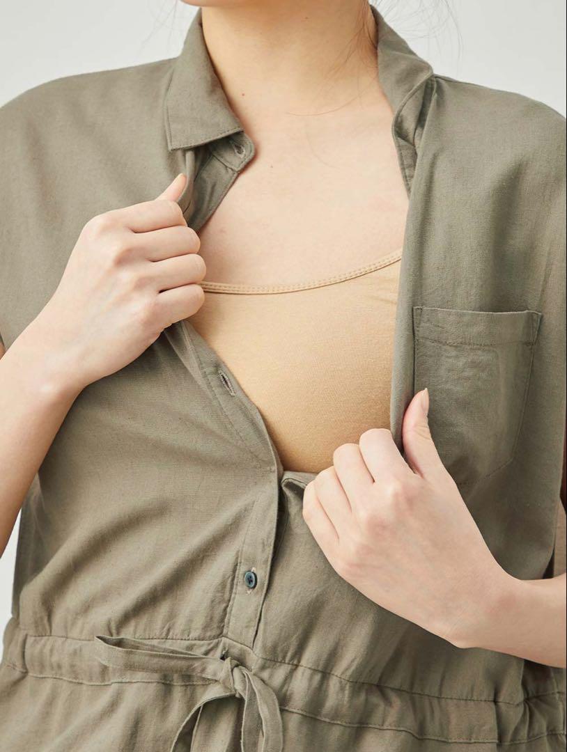 【ANGELIEBE】ウォッシャブル加工リネンレーヨン前開きワンピース