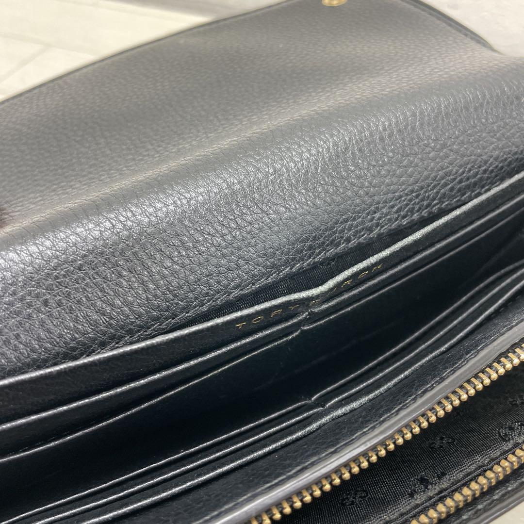 224◇TORY BURCHブラックレザー 財布 ゴールドロゴ トリーバーチ