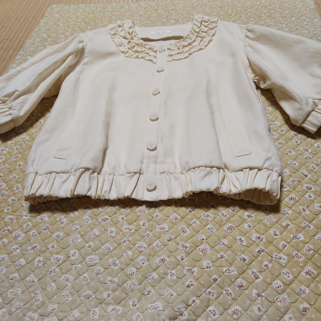 ピンクハウス アイボリー フリル付きノーカラージャケット