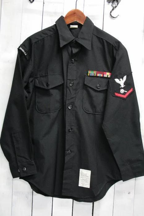80年代　U.S.NAVY　ユーティリティシャツ　シャツ　長袖　濃紺　L