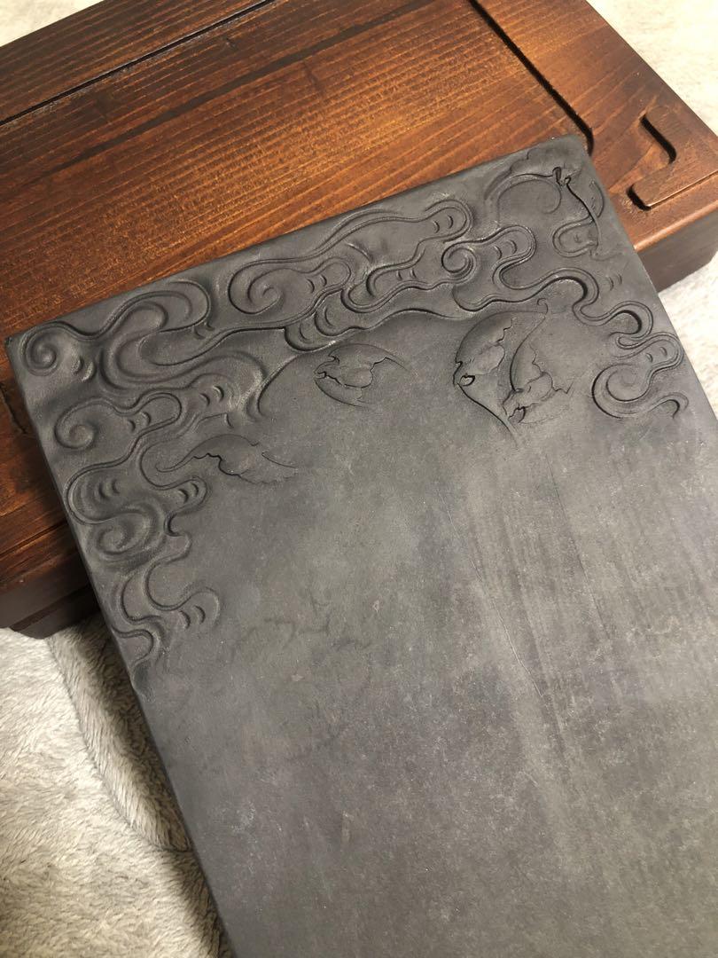 硯 雲蝠紋 旧端溪硯 すずり 青花 文房四寶 書道用品 端渓硯