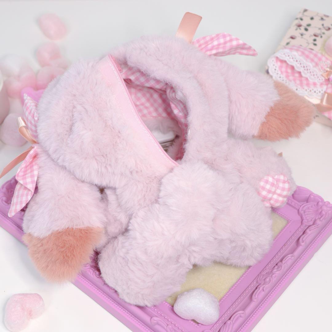 【約16cm 】手が動く♡肉球おすわりぬい服 アンティークパープル 垂れ耳うさぎ 約16cm 】手が動く♡肉球おすわりぬい服ホワイト×チョコレート