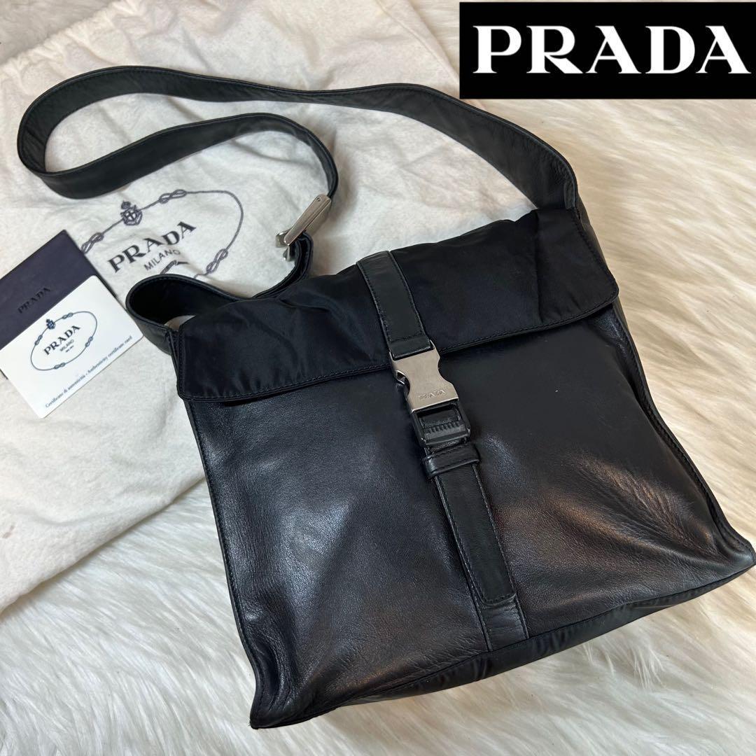 購入元【良品✨】PRADA プラダ　ショルダーバッグ　ナイロン　レザー　黒