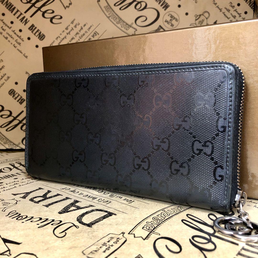 グッチ インプリメ 長財布 GG 金具 ラウンドファスナー ブラック FM25 新品同様 グッチ GUCCI 財布 長財布 インプリメ GG金具 ラウンド