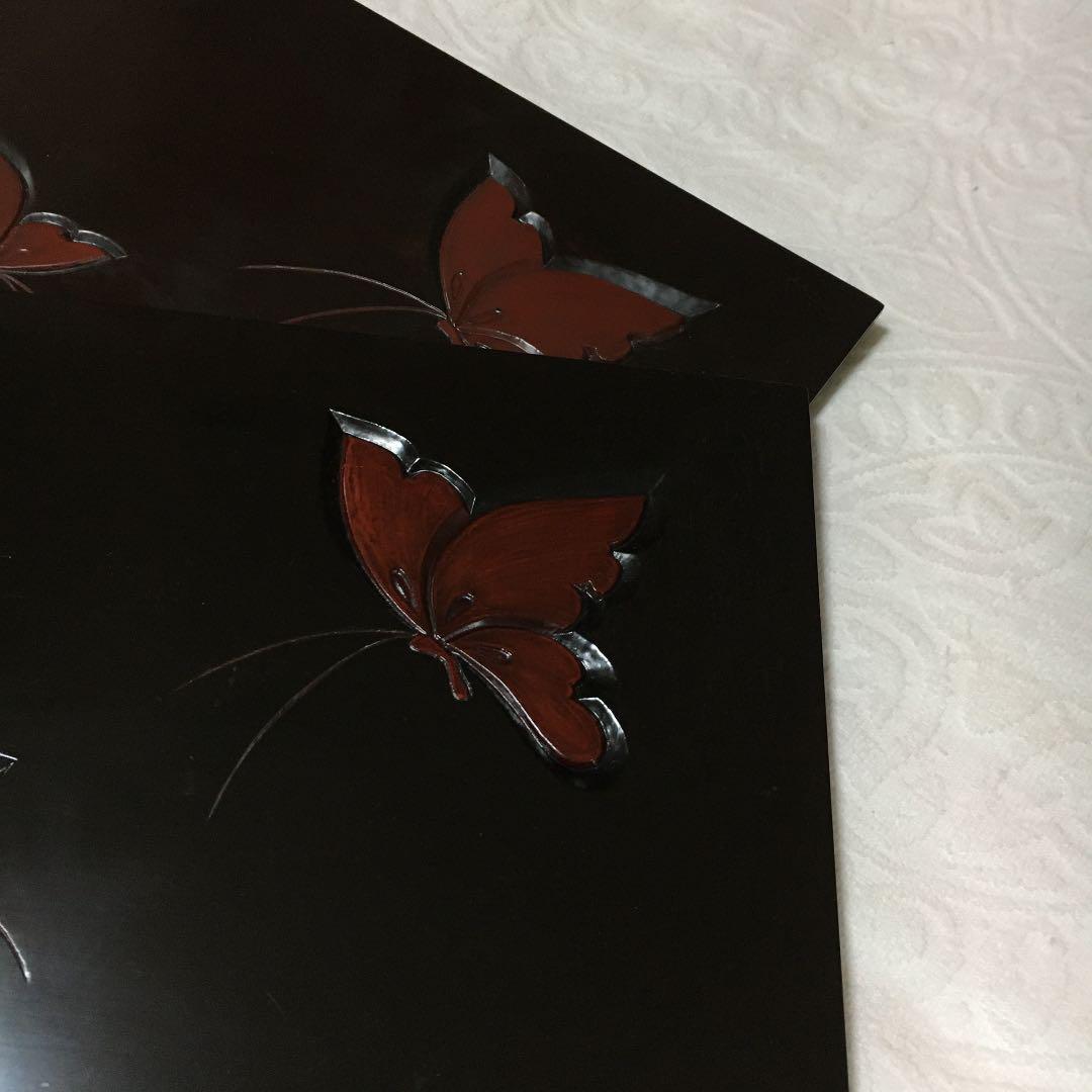 鎌倉堀お盆二枚蝶々が二匹 UQaEJ-m33450040815 好評安い