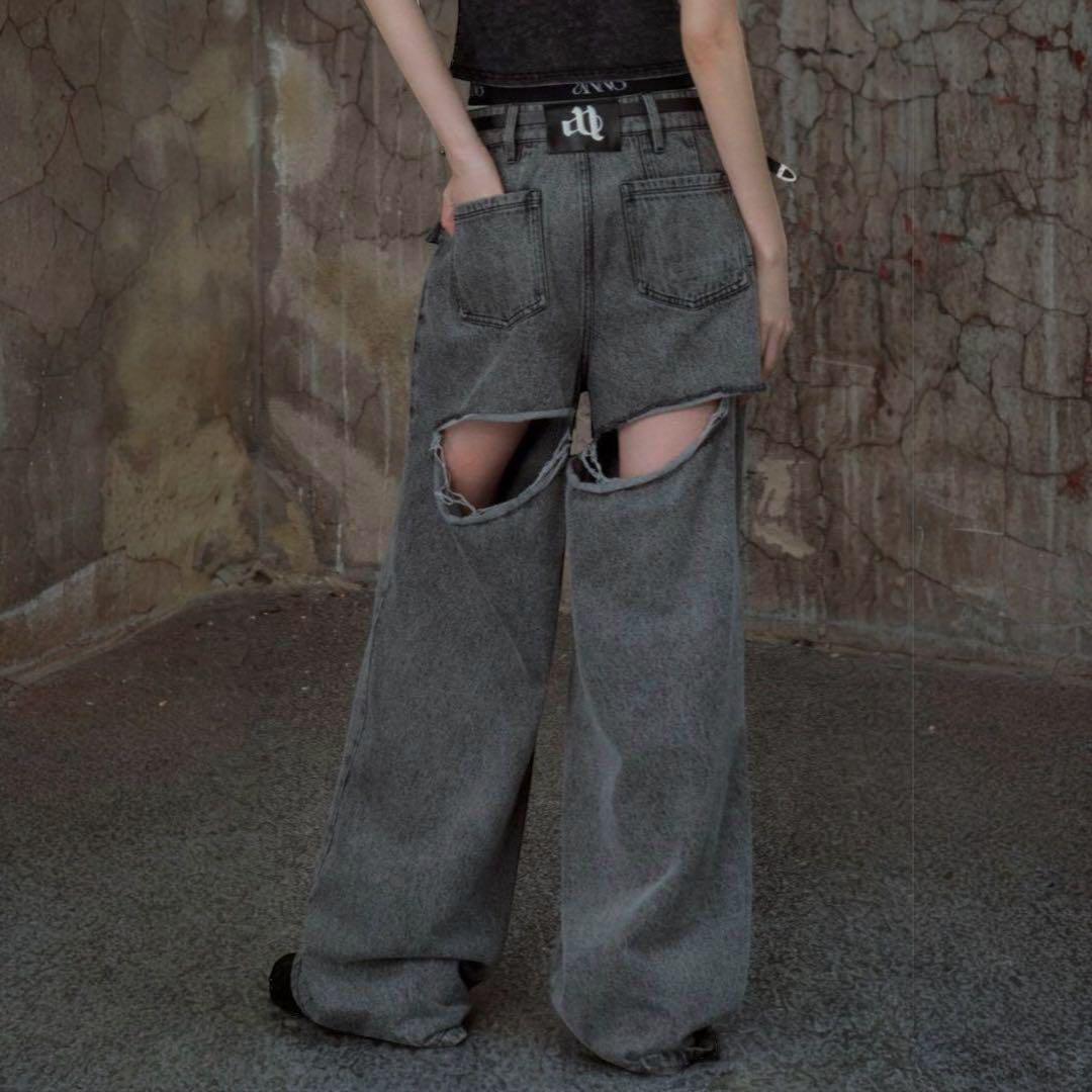 ANDWANG back cutout denim pants