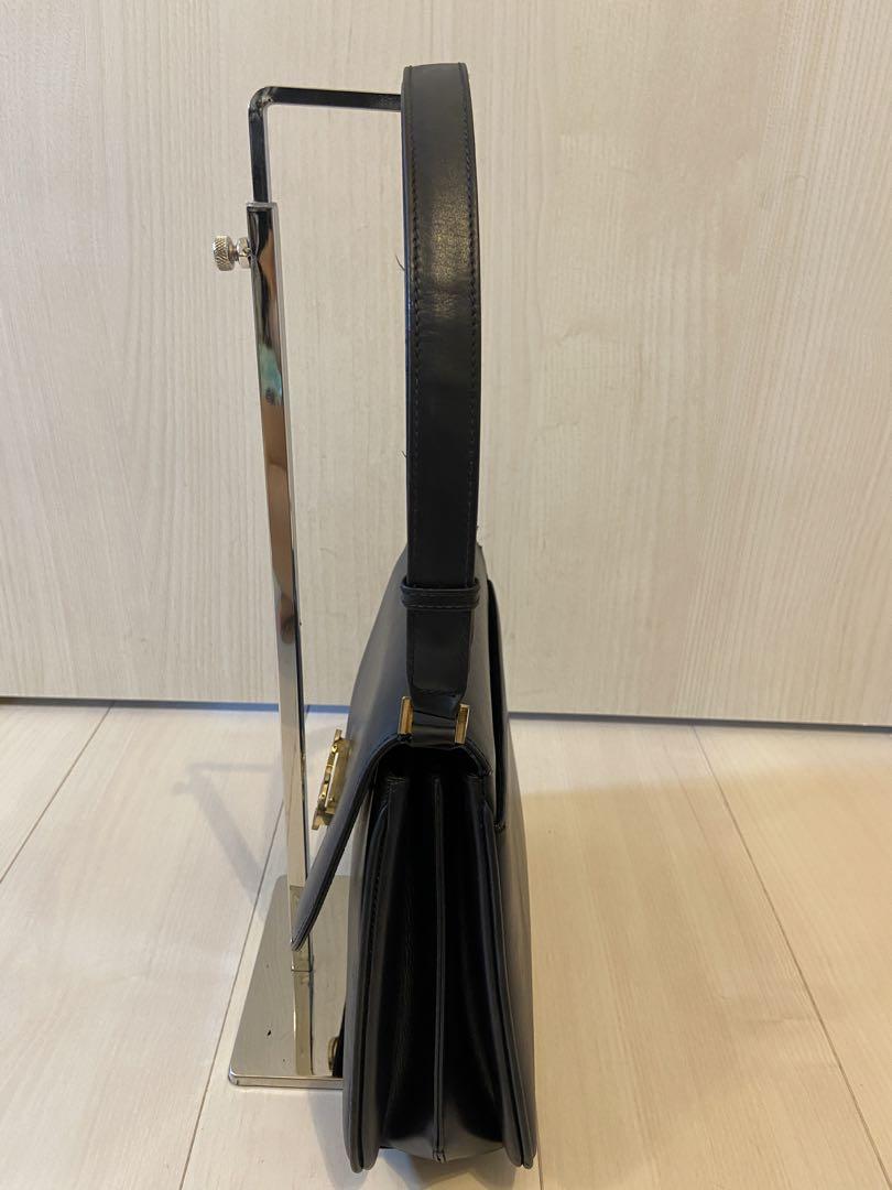 オールドグッチ ハンドバッグ レザー ブラック ゴールド金具