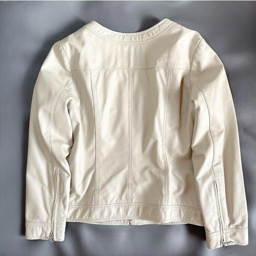 極美品 アンタイトル 44 ノーカラー レザー ジャケット 羊革 アイボリー