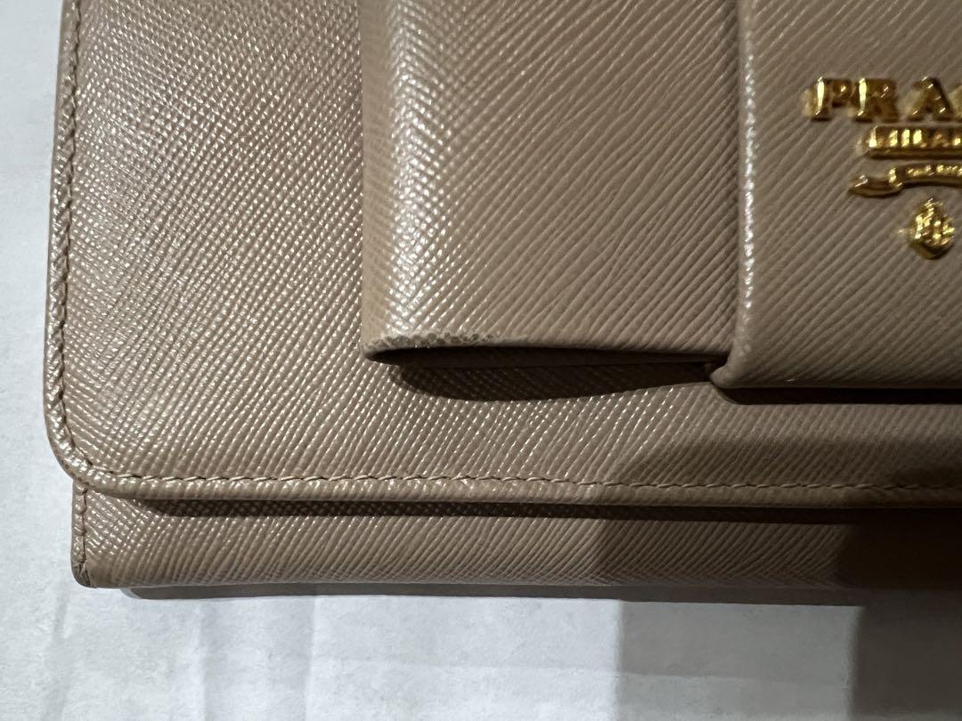 PRADA サフィアーノレザーリボン付き長財布 ベージュ