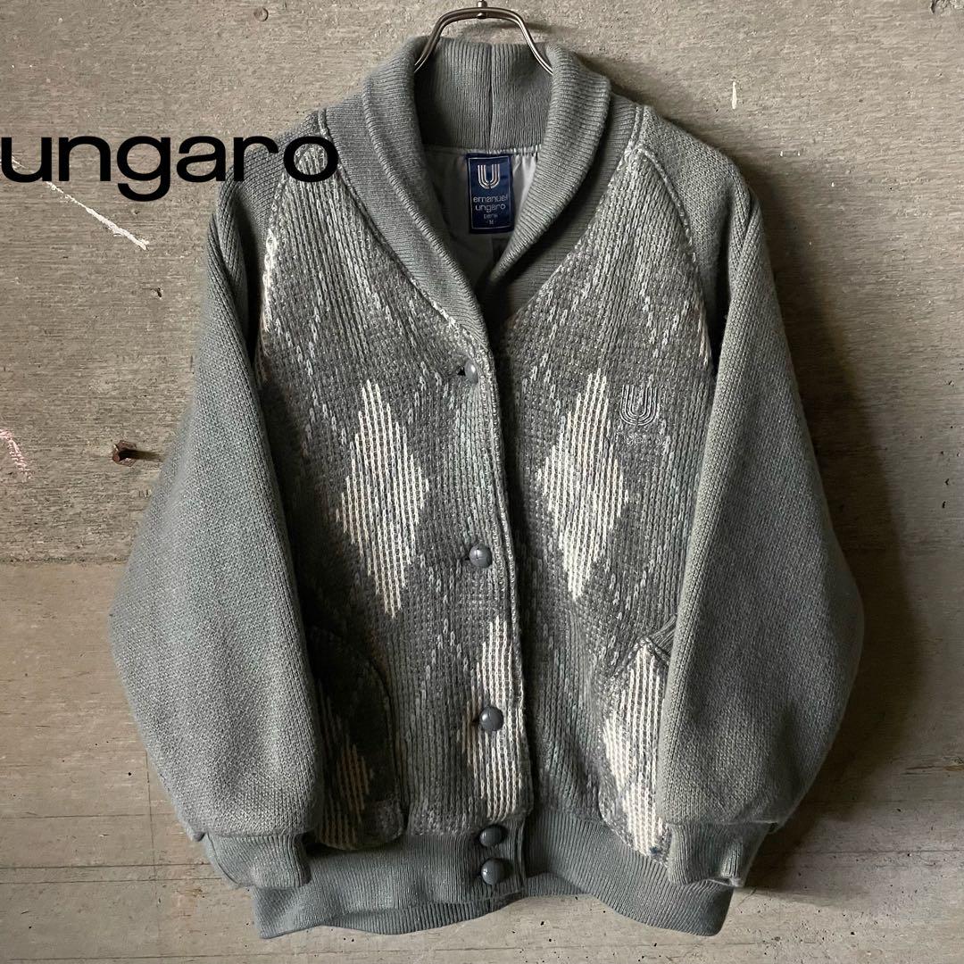 ungaro ウンガロ ロゴ刺繍 短丈 デザイン ニット ブルゾン ジャケット