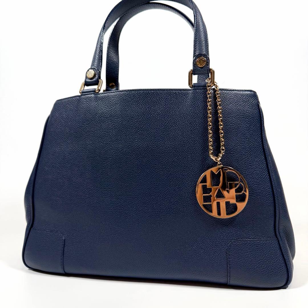 モラビト トートバッグ レザー シボ革 ゴールドチャーム ネイビーMORABITO