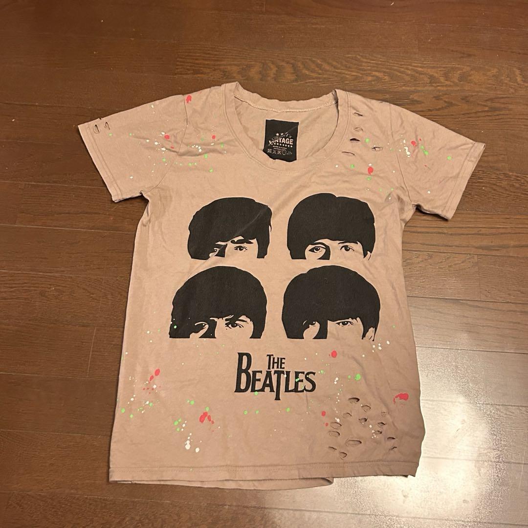 The Beatles ダメージ加工 Tシャツ　ベージュ