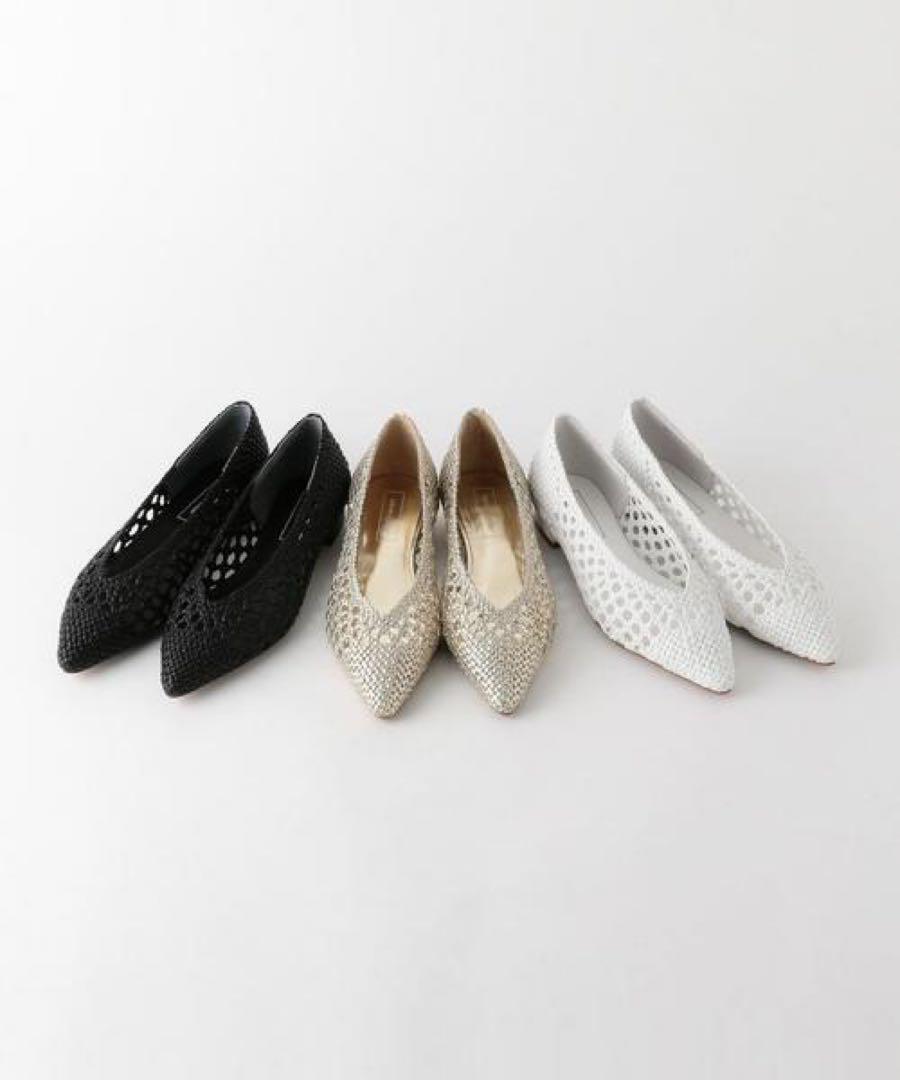 【お買い得！】 オデットエオディール 編み込みフラットシューズ 22.5 ゴールド 靴