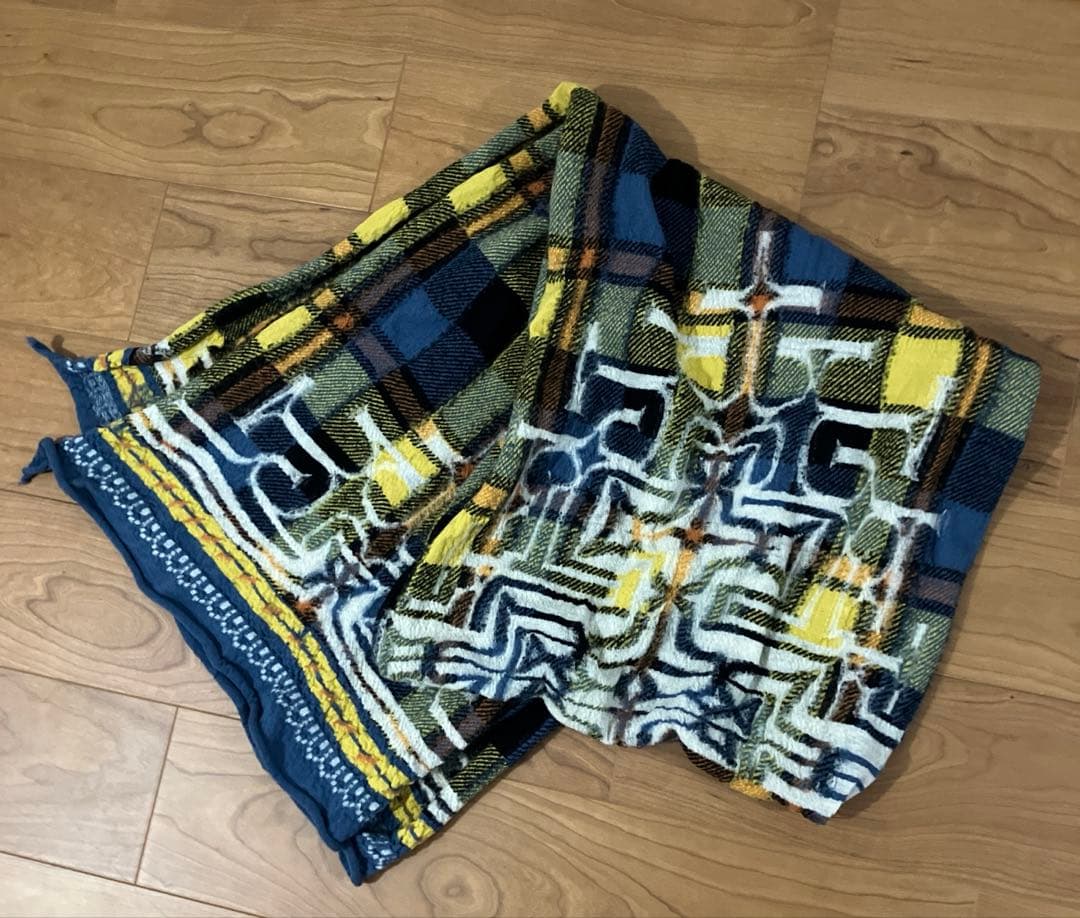 KAPITAL ウール縮絨マフラー 黄青チェック