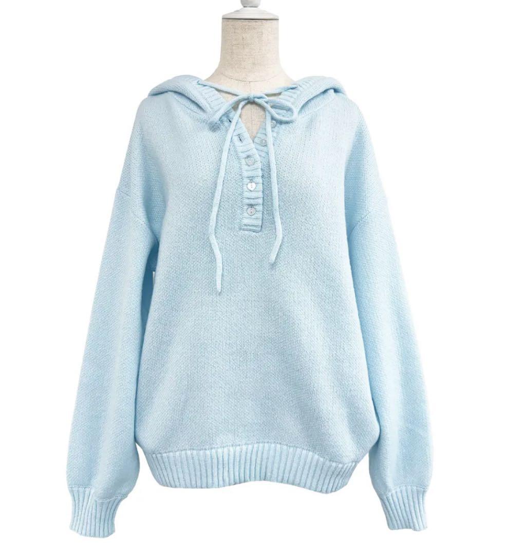 ロゼミューズ ニットフーディ サックス