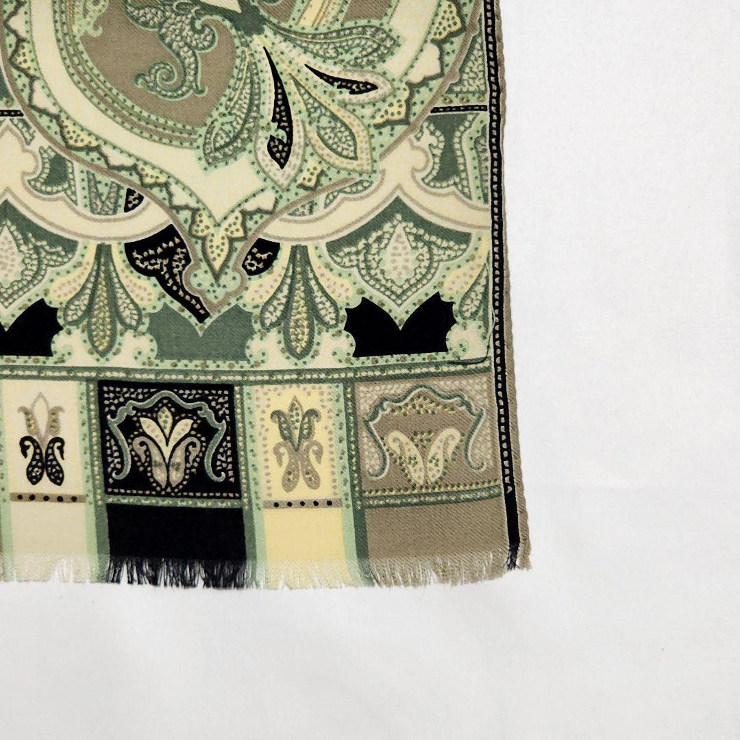 イタリア製 ETRO ペイズリー柄 大判 ストール シルク ウール グリーン 極美品 ☆ETRO☆ ストール ペイズリー柄 シルク ブラック グレー