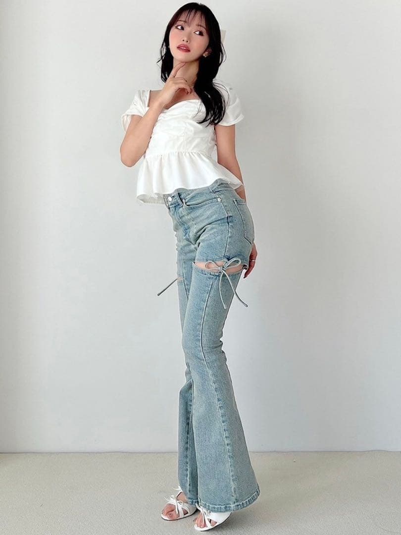 Resexxy カットアウトリボンデニムパンツ