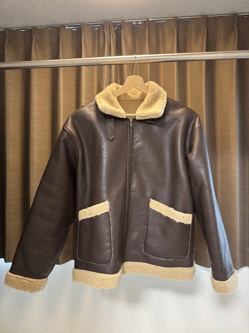 ブラウン レザー ファー襟 ジャケット