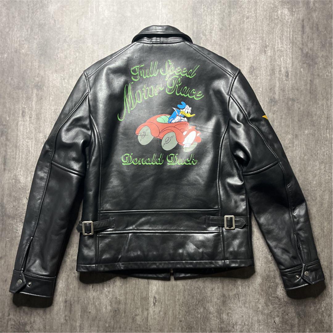 【希少】AVIREX Disney ドナルド ライダース レザー ブルゾンL 【希少】AVIREX Disney ドナルド ライダース レザー ブルゾンL