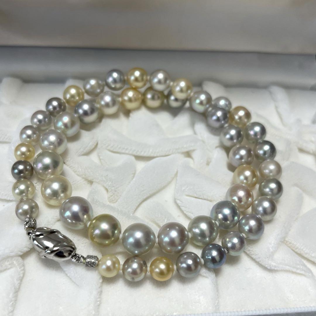 希少✨あこや　ネックレス　マルチカラー　6.0-10.0mm  ナチュラルカラー