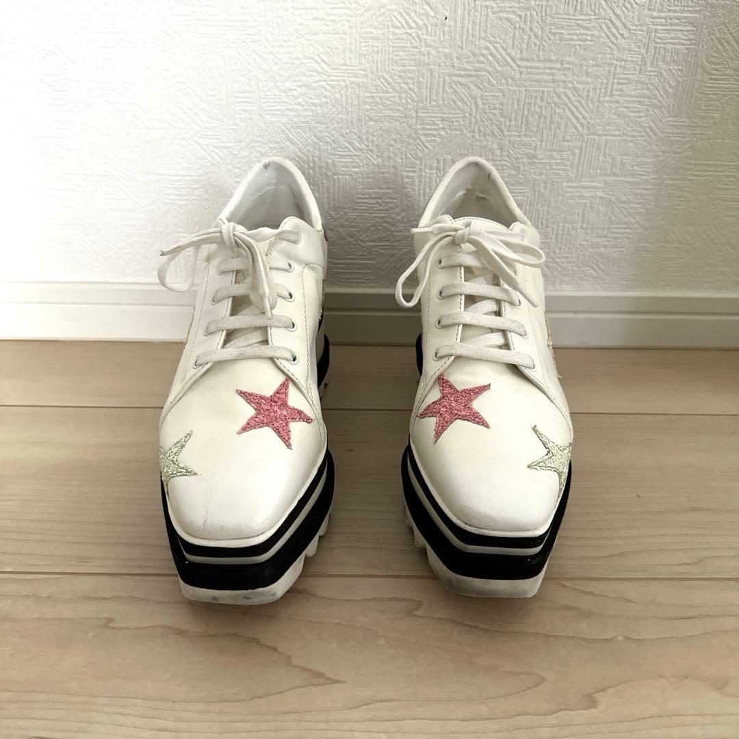 37=サイズ24cmステラマッカートニー厚底スニークエリス ホワイト星柄 37=サイズ24cmステラマッカートニー厚底スニークエリス ホワイト星柄