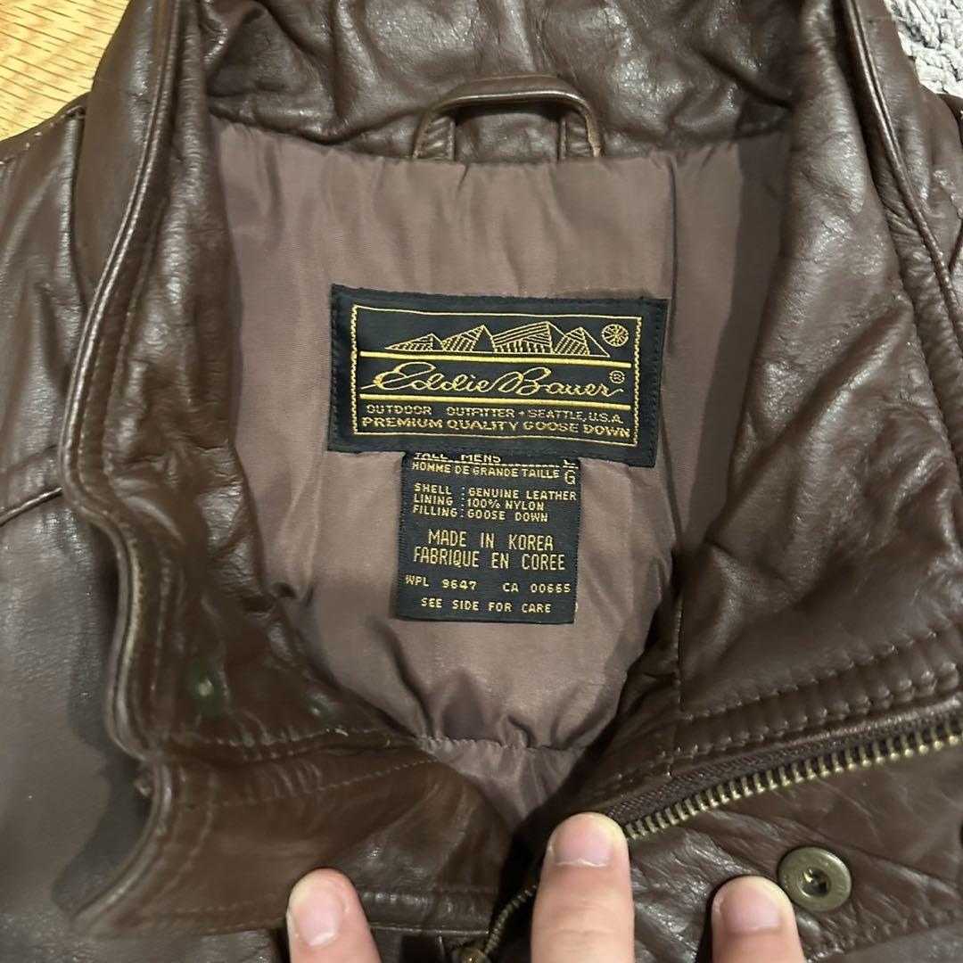 80s 黒タグ vintage レザーダウンベスト 古着 eddie bauer