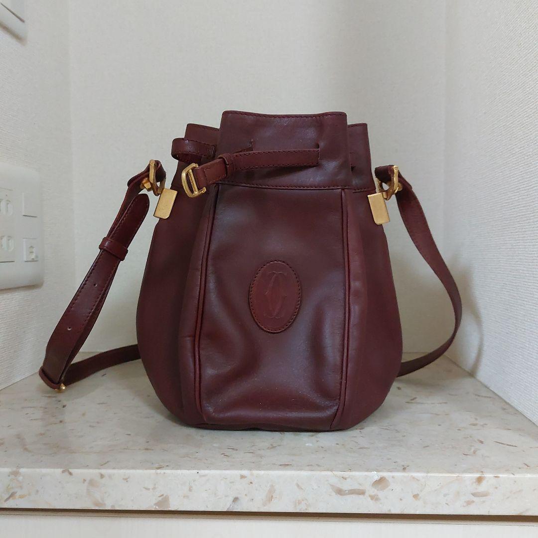 Cartier ヴィンテージ バーガンディ巾着型ショルダーバッグ