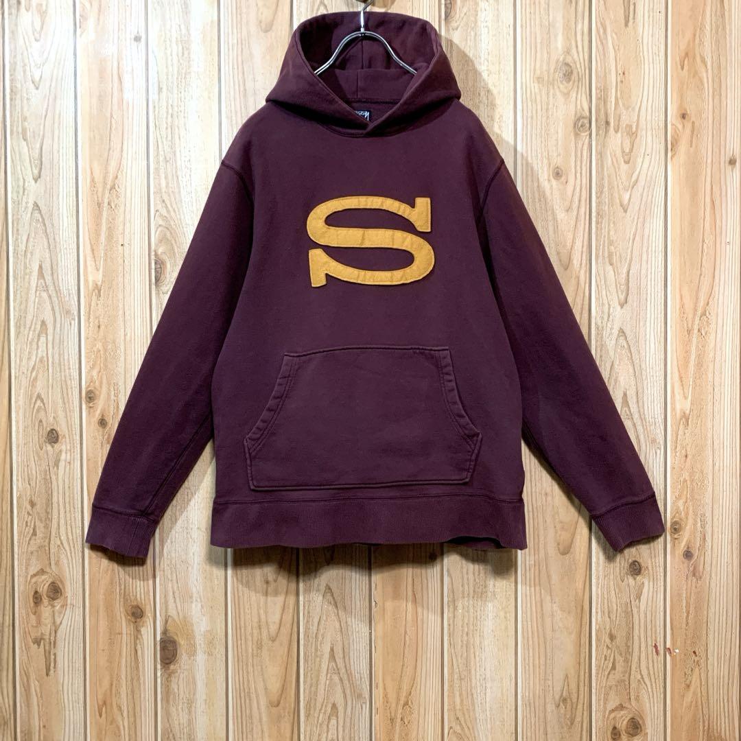 『00s』STUSSY パーカー ◎デカロゴ フェルト 裏パイル フェード感