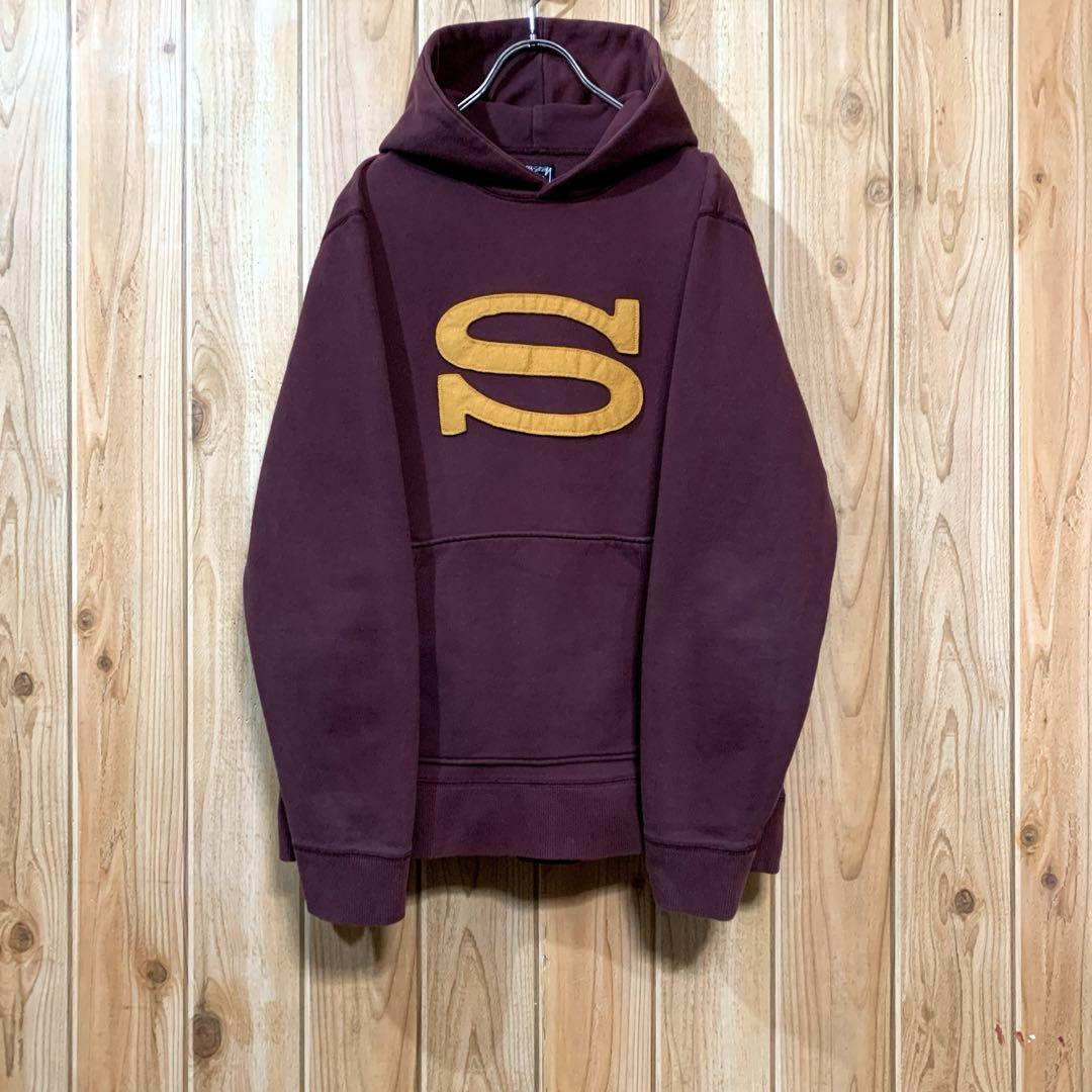 『00s』STUSSY パーカー ◎デカロゴ フェルト 裏パイル フェード感