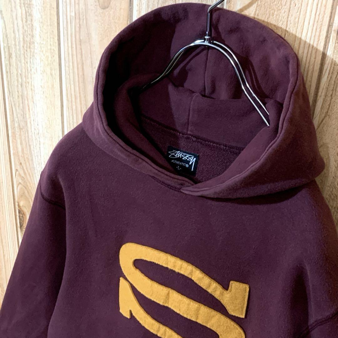 『00s』STUSSY パーカー ◎デカロゴ フェルト 裏パイル フェード感