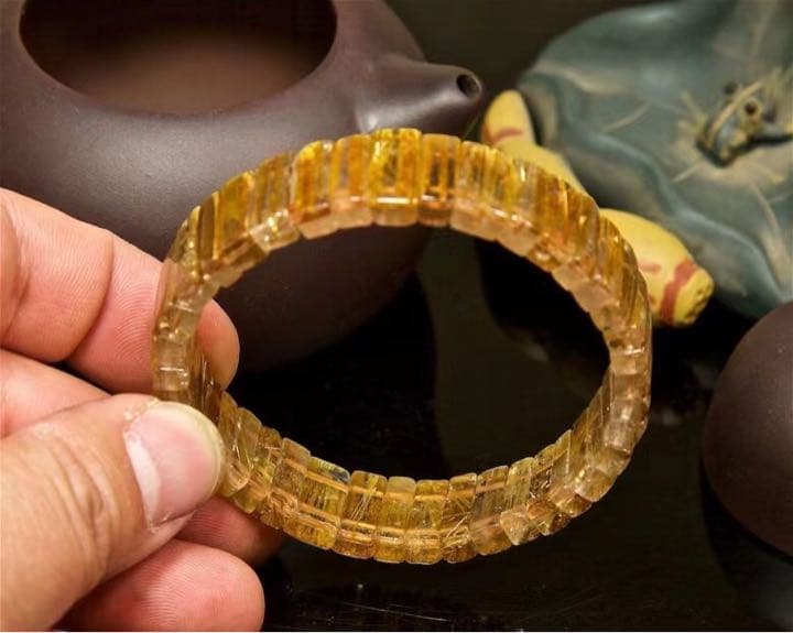 天然】ゴールドタイチンルチル クォーツ ブレスレット バングル 34.71g