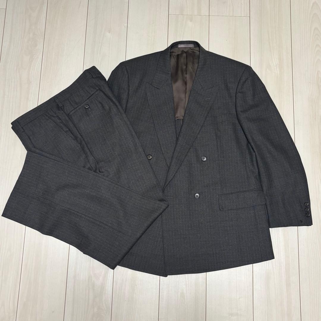 ダークグレー ダブルブレスト セットアップ ビジネススーツ カジュアルスーツL