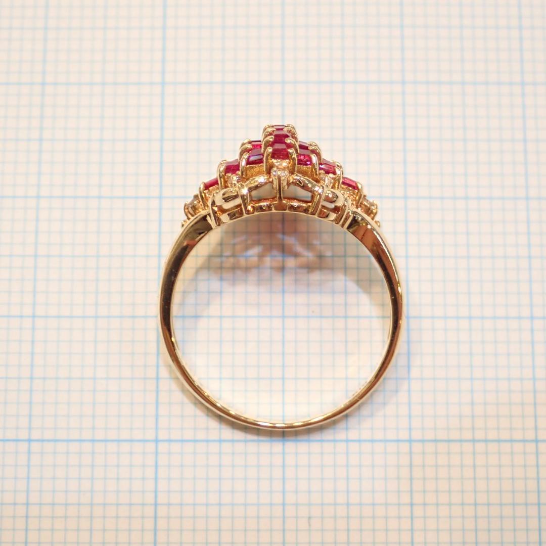 □K18YG ルビーファッションリング R:1.03ct D:0.05ct□指輪