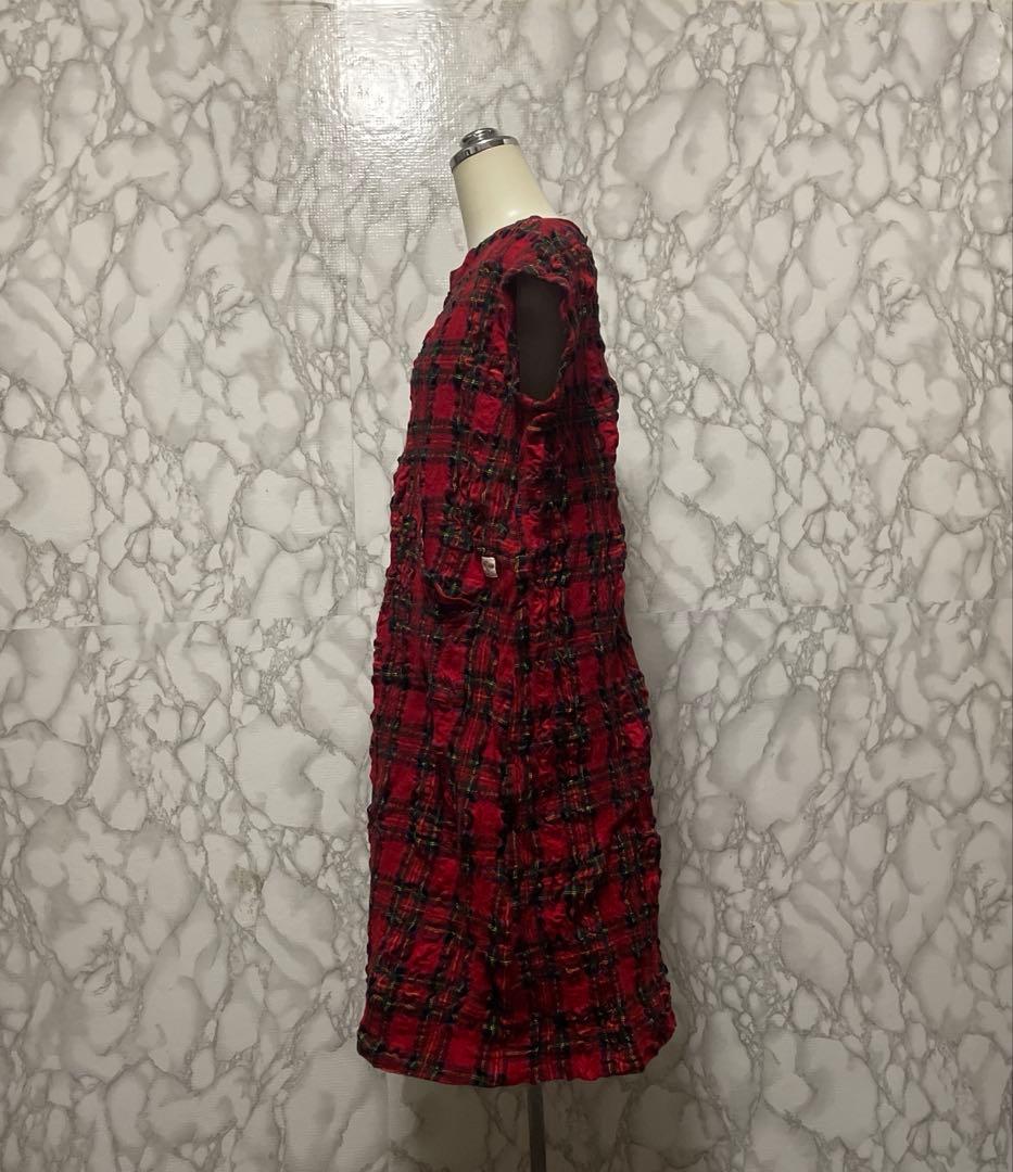 美品 人気アイテム☆ 快晴堂 タータンチェック ワンピース 特殊加工生地 日本製 美品 人気アイテム☆ 快晴堂 タータンチェック ワンピース 特殊加工生地 日本製