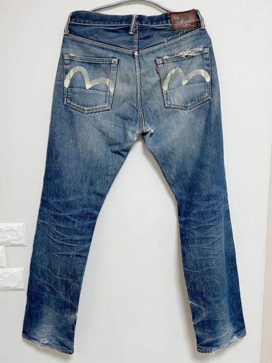 90s 初期 エビス 色落ち ダメージデニム ハチノス 鬼ヒゲ デニム ジーンズ