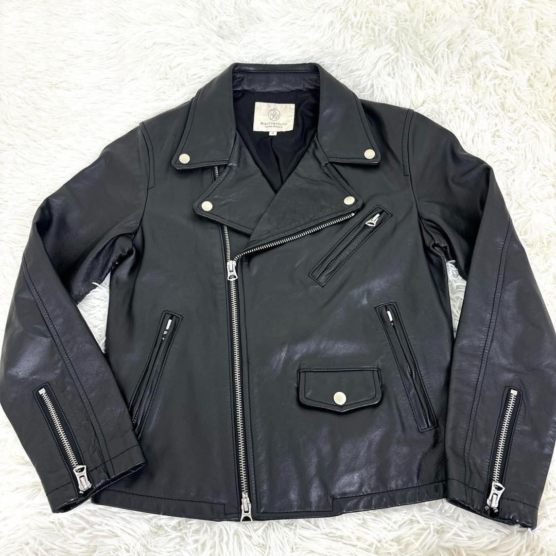 【美品】UNITED ARROWS ライダース レザージャケット ダブル S-M BEAUTY＆YOUTH UNITED ARROWS 革ジャン ライダース 「WEB限定